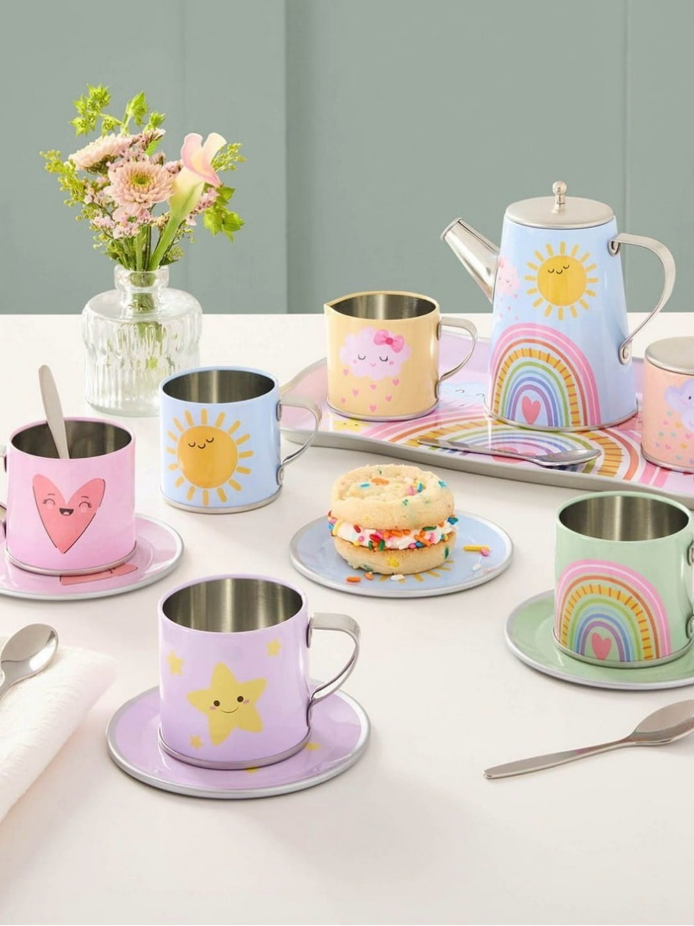 NIB MEMBER’S MARK 18 Piece Rainbow Tin Tea Set Imaginary Play - DISCONTINUED +3 - Picture 4 of 8